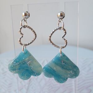 Silver and Blue Heart Dangle Earrings
